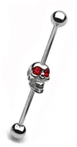 Industrial 3D Front Skull w/Red Eyes 14 Gauge 1-1/2" 5mm Balls Steel Barbell * - Picture 1 of 4