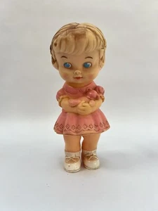 Giocattolo vintage ragazza Teddy Edward Mobley ROSA cigolante anni 50 testa di gomma girevole 8,5" - Foto 1 di 9