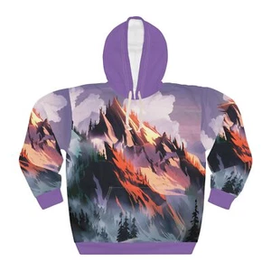 Alpine Glow All Over Print Pullover Felpa con Cappuccio Outdoor Abbigliamento da Viaggio per Avventura - Foto 1 di 25