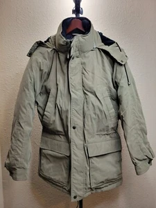 Claiborne Mens Size L Downfill Blend Hooded Puffer Coat Beige - Picture 1 of 7