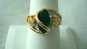 Damenmode umwickelter simulierter grüner Smaragd Edelstein Silber/Gold Ring ~ Größe 7 - Bild 1 von 7