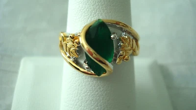 Anillo de plata/oro con piedras preciosas esmeralda verde simulado de moda para mujer ~ talla 7 Foto 1 de 4