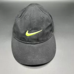 Nike Toddler Hat Baseball Cap Black Neon Yellow Swoosh Logo Hook & Loop Cotton - Picture 1 of 6