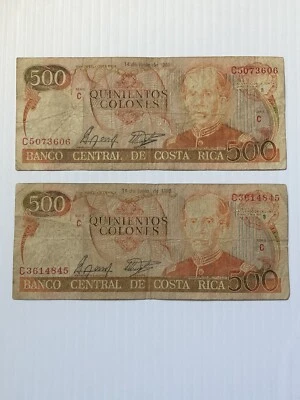 Costa Rica 500 Colones 1989 P-255 Lote de 2 Foto 1 de 2