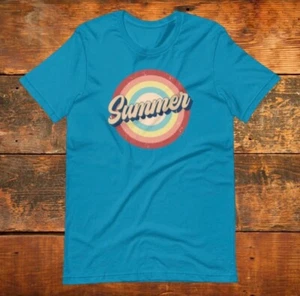 CAMISETA RETRO VERANO UNISEX PARA ADULTOS GRÁFICA ESTILO VINTAGE ARCO IRIS NUEVA - Imagen 1 de 10