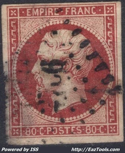 FRANCE EMPIRE 80c CARMIN N°17A AVEC OBLITERATION PETIT CHIFFRE A VOIR - Picture 1 of 2