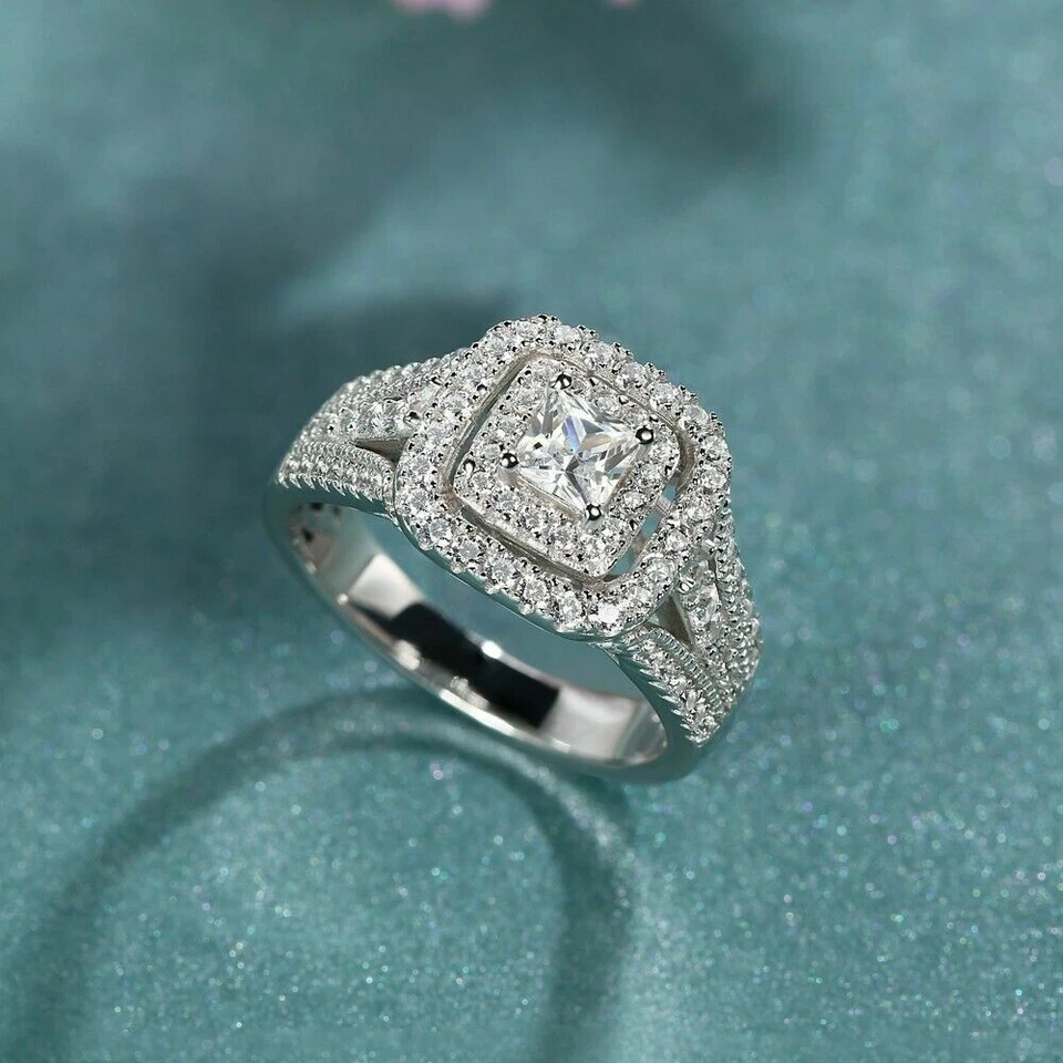 14K White Gold Princess Cut  2.10 CT Diamond Simulated Engagement Ring Size 5.5 - Image 1 of 1