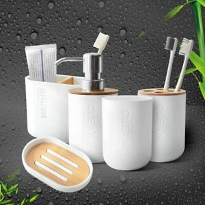 Bamboo Bathroom Accessories Sets Soap Dish Toothbrush Holder Liquid Dispenser