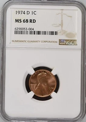 1974-D 1C RD Lincoln Memorial One Cent  NGC MS68RD  6290053-004 - Image 1 of 2