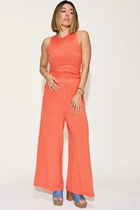 Basic Bae Ribbed Tank top and Wide Leg Pants Set womens Medium M Orange NWT - Picture 1 of 5
