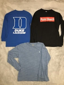 3 Boys Long Sleeve Shirt Lot Youth Small S POLO Lacrosse Unlimited Blue Black - Picture 1 of 10