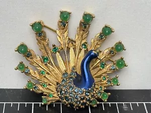 MARCEL BOUCHER VINTAGE NUNBERED ENAMEL & RHINESTONE PEACOCK BROOCH (Sold As Is) - Picture 1 of 4