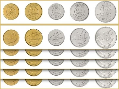 Kuwait 5 (x) 5 Pcs Coin Set, 5 10 20 50 100 Fills 2017 2020, UNC (25 Coins) - Image 1 of 4