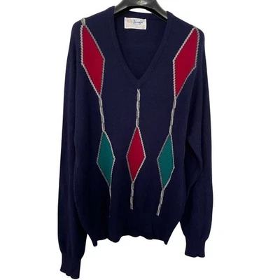 Suéter Argyle Vintage Pringle of Scotland Cashmere Para Hombre Talla 42/107 (Grande) Azul Foto 1 de 4