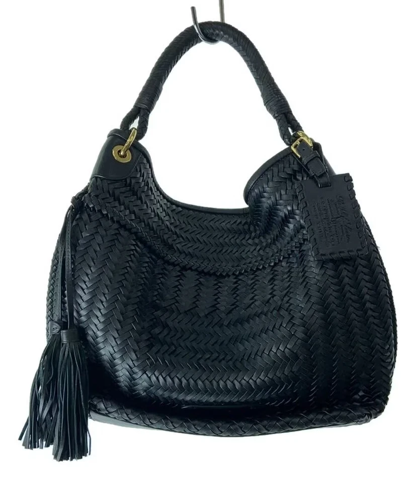 Bolso Hobo Ralph Lauren de Cuero Tejido Negro Dorado Borla Usado Foto 1 de 4