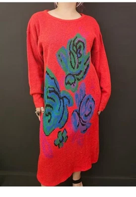 Gudrun Sjoden floral Lagenlook Colorful knit Organic cotton sweater dress BOHO L - Image 1 of 4