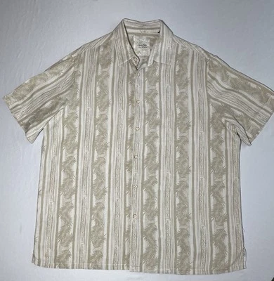 TASSO ELBA ISLAND Men’s (XL)  Silk&Linen Hawaiian Style Tan& Cream Striped Shirt - Image 1 of 4