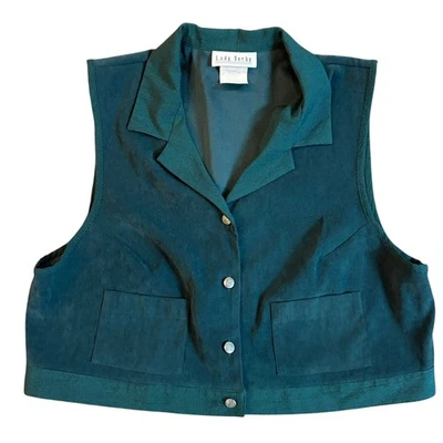 Lady Dorby Womens 18W Green Plaid Vintage Silver Button Front Vest EUC - Image 1 of 4