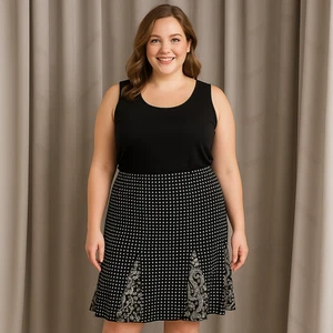 Emma James Black Cream Navy Floral Godet Hem Lined A-Line Midi Skirt Size 14 - Picture 1 of 11