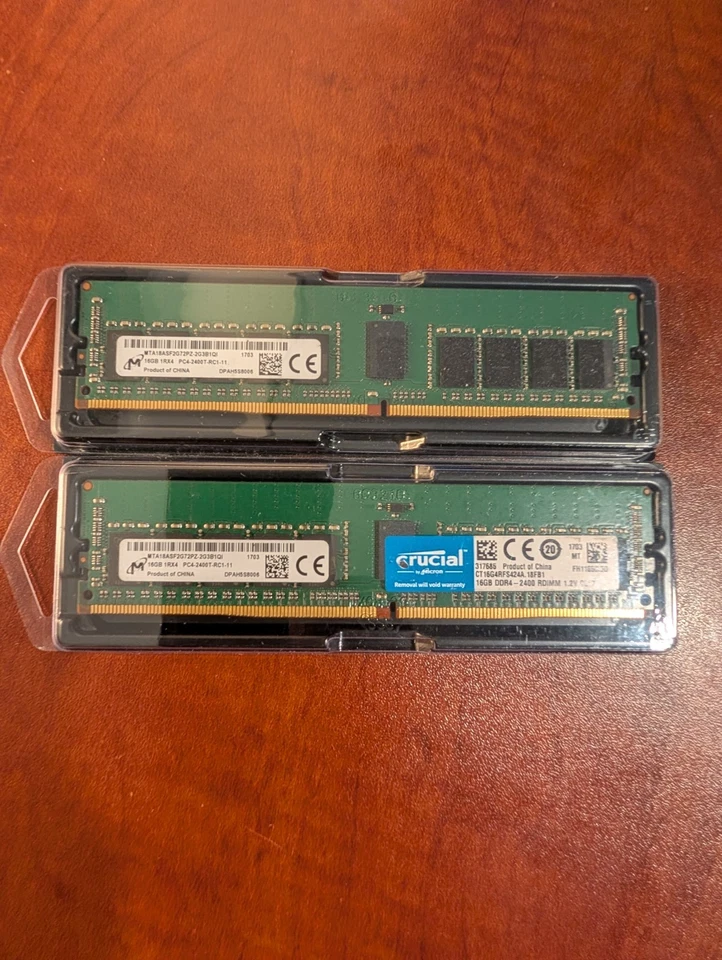 Micron  32gb (2x16GB) DDR4-2400T PC4-19200 ECC Memory MTA18ASF2G72PZ-2G3 - Image 1 of 1