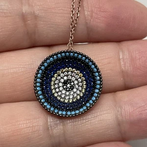 BÖSES AUGE HALSKETTE WEISS CZ STERLINGSILBER 925 SCHUTZ ANHÄNGER - Bild 1 von 9