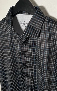 Collars and Co. Dress Collar Polo Shirt Sz M Black Graph Checks Office Wicking - Picture 1 of 8