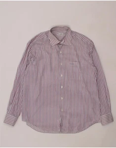 PIERRE CARDIN Mens Classic Fit Shirt UK 43 Large Purple Striped Cotton CG03 - Picture 1 of 3