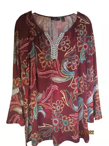 Top de punto líquido Susan Graver artesanal embellecido manga larga O14 - talla L - Imagen 1 de 2