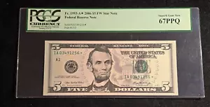 2006 $5 Federal Reserve Note FR1993-A* PCGS 67 Superb Gem UNC EPQ Star Note - Picture 1 of 2