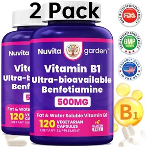 2 Pack Benfotiamine 500mg,Fat & Water Soluble Vitamin B1 Thiamine Supplement - Picture 1 of 6