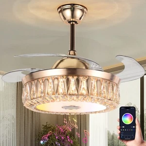 42" Smart Music Ceiling Fan Chandelier Lighting Bluetooth 7-Color Light 3 Speeds - Picture 1 of 16