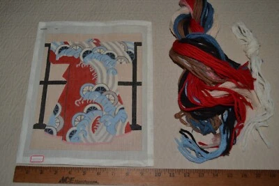 HP needlepoint canvas, 9.75" x 12", Japanese kimono pattern, started - Image 1 of 4