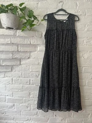 Nicole Miller Geometric Pattern Midi Dress Womens Sheer Tiered Black White Sz 12 - Image 1 of 4