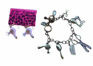 New! BETSEY JOHNSON Hairdresser Charm Bracelet & Earrings Set!*FREE SHIPPING!*✂️ - Picture 1 of 7