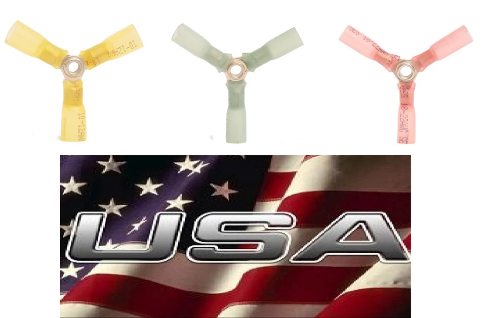 (12 PK) 3 WAY BUTT CONNECTOR 10-12 14-16 18-22 AWG 3M Heat Shrink Made in USA - Image 1 of 1