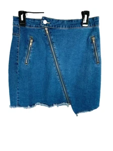 by the way. Revolve Asymmetrical zipper Front Denim Blue Jean Mini Skirt SZ 25 - Picture 1 of 8