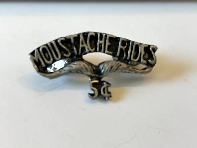 MUSTACHE RIDES 5 CENTS HARLEY MOTORCYCLE BIKER PEWTER METAL PIN - Image 1 of 3