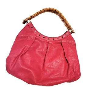 GORGEOUS!! GUCCI PEBBLED LEATHER VERY RARE BAMBOO LARGE HANDBAG 16 X 12 VINTAGE - Picture 1 of 12