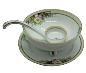 Nippon Mayonnaise Set handbemalt Porzellan Schale Teller und Schöpfkelle Japan - Bild 1 von 7