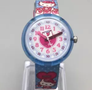 Flik Flak Swatch Hello Kitty Watch Youth Kids 30mm Blue Pink Dial New Battery - Picture 1 of 15