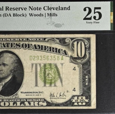 1928C $10 Federal Reserve Note - PMG Very-Fine 25 - Lighe Green Seal - Fr 2003-D - Image 1 of 3