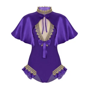 Womens Trapeze Artist Cosplay Costume Cape Top with One Piece High Cut Bodysuit - Picture 1 of 11