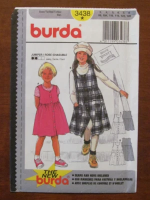 BURDA PATTERN - 3438 GIRL'S PINAFORE JUMPER BUTTON-FRONT 2 LENGTHS 3-8 UNCUT - Image 1 of 2