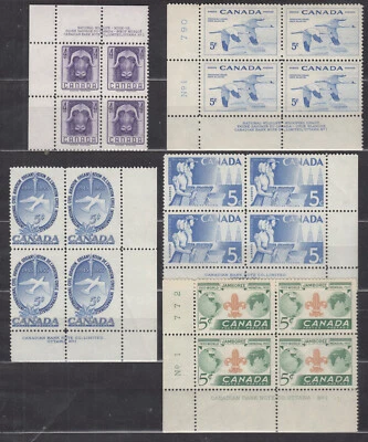 1955 #352 - #356 4¢ & 5¢ COMMEMORATIVE ISSUES 5 PLATE BLOCKS F-VF - Image 1 of 4