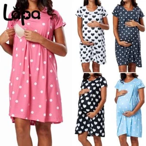 Maternity Womens Nursing Nightdress Breastfeeding Nighty Pyjamas Nightwear PJs - Picture 1 of 18