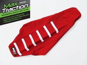 HONDA CRF250X RIBBED GRIPPER SEAT COVER RED WITH WHITE STRIPES RIBS ENDURO MXG - Picture 1 of 2
