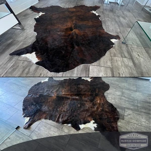 Tricolor Exotic Cowhide Rug 81"x83" (6.8x6.9 ft) | Genuine Leather #056 - Picture 1 of 6