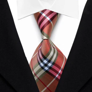 Nueva corbata de seda roja/verde/blanca a rayas para hombre (017) - Imagen 1 de 2