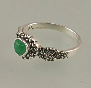 9923177-d Ring 925er Silber Jade grün Herz Markasiten Gr.56 vintage - Picture 1 of 6