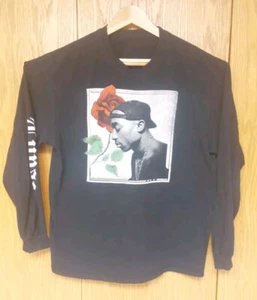 2pac Tupac Shakur Graphic Rose Black t-shirt long sleeve XL Vintage VGC FREE Shi - Picture 1 of 6